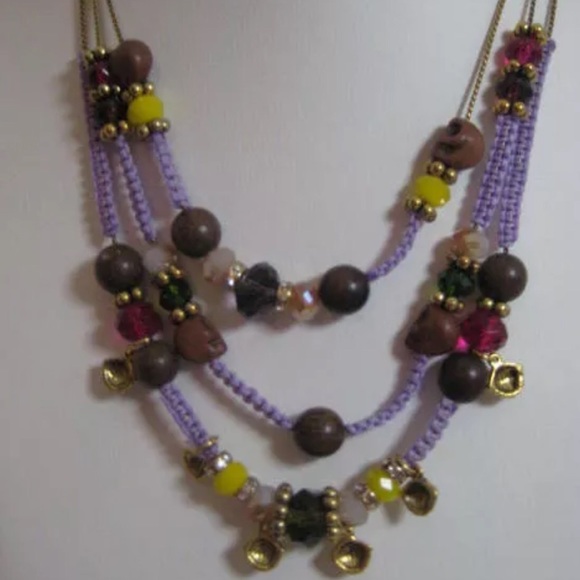 Betsey Johnson Skull Purple Macramé Necklace - Picture 6 of 8